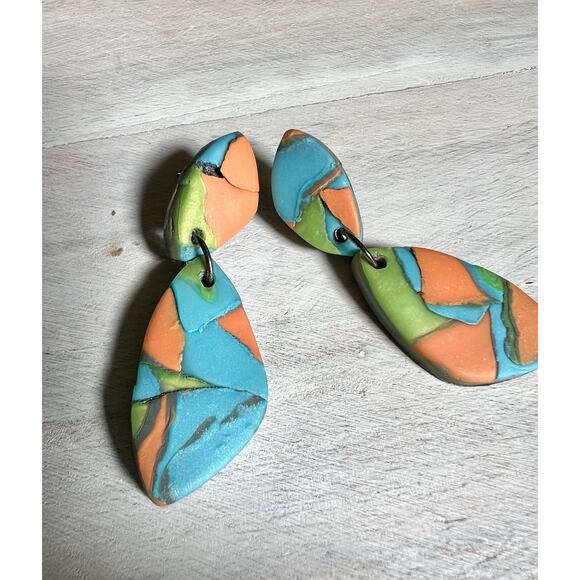 Statement Earrings Polymer Clay Earrings Handcrafted Artwork Multicolor - Picture 1 of 3